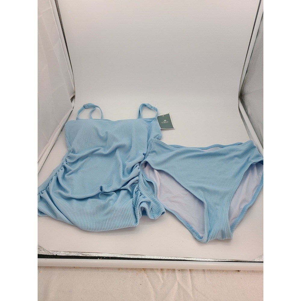 Eomenie Light Blue 2 Piece Ribbed Swimsuit. Size S. NWT